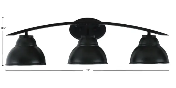 The Kurve 3-Light Bath Bar combines modern industrial style with practical bathroom lighting. Its matte black finish and unique double bubble metal shades create sophisticated ambiance while providing ample illumination. - alternate view
