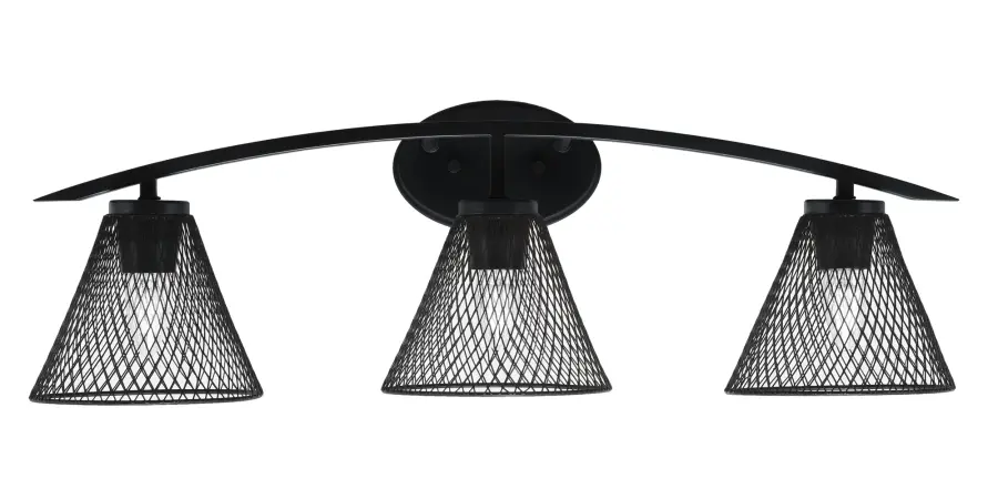 Kurve 3-Light Bath Bar in Matte Black with Mesh Metal Shades - Image 1