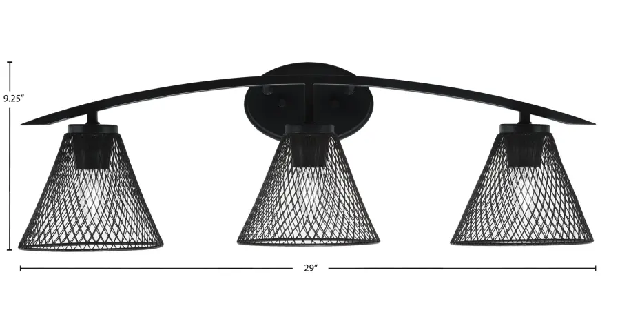 Kurve 3-Light Bath Bar in Matte Black with Mesh Metal Shades - Image 2
