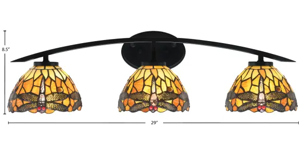 Kurve 3-Light Bath Bar in Matte Black with Amber Dragonfly Glass - Image 2