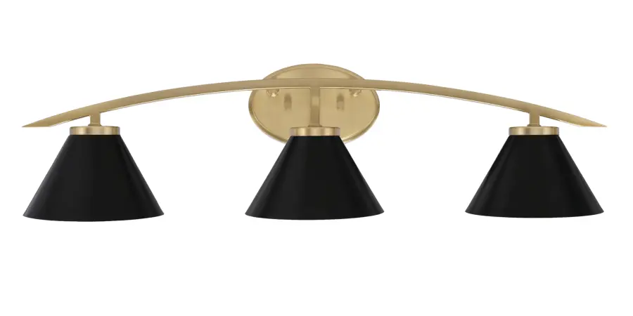 Kurve 3-Light Bath Bar in New Age Brass with Matte Black Shades - Image 1