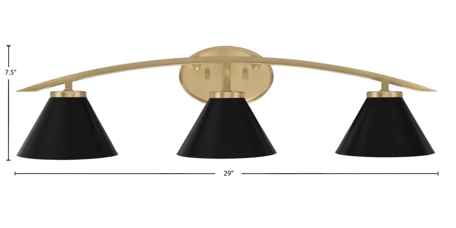 Kurve 3-Light Bath Bar in New Age Brass with Matte Black Shades - Image 2