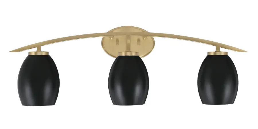 Kurve 3-Light Bath Bar in New Age Brass with Matte Black Shades - Image 1