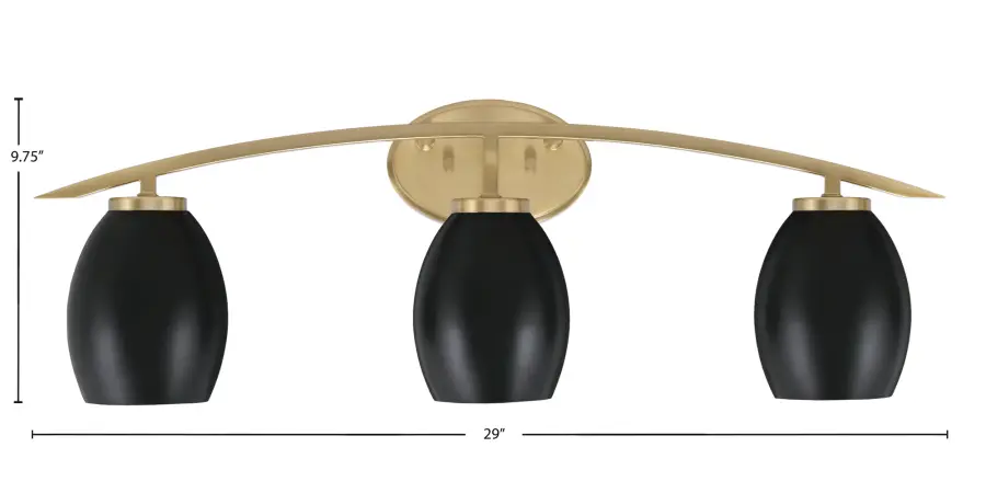 Kurve 3-Light Bath Bar in New Age Brass with Matte Black Shades - Image 2