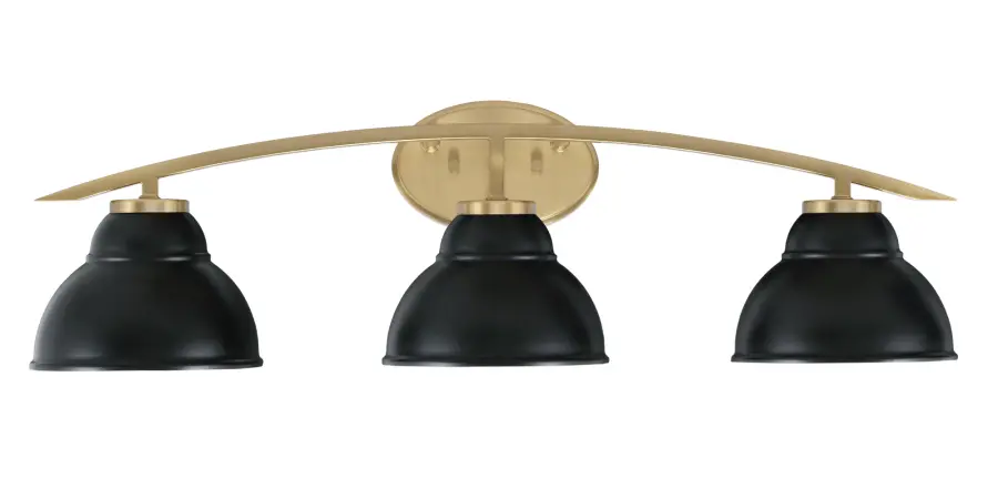 Kurve 3-Light Bath Bar in New Age Brass with Matte Black Shades - Image 1