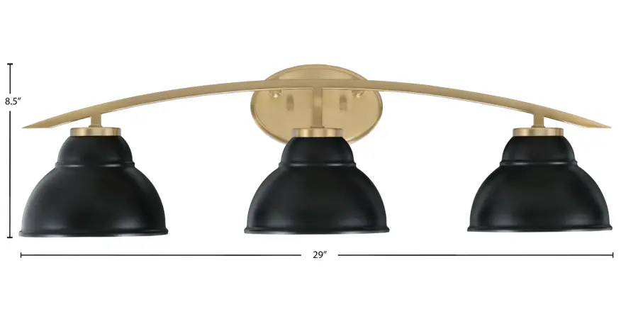 Kurve 3-Light Bath Bar in New Age Brass with Matte Black Shades - Image 2