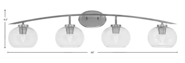 The Kurve 4 Light Bath Bar combines modern industrial style with functional lighting. Its 40-inch span and graphite finish create a bold statement, while clear bubble glass shades provide even illumination perfect for bathroom vanities. - alternate view