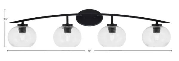 The Kurve Bath Bar delivers contemporary style with its sleek matte black finish and eye-catching clear bubble glass shades. At 40 inches wide, it provides ample illumination for larger vanities while the textured glass creates beautiful light diffusion. - alternate view