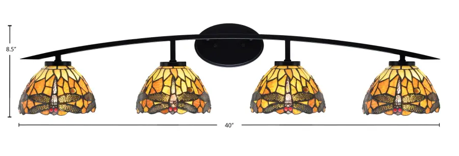 Kurve 4 Light Bath Bar in Matte Black with Amber Dragonfly Art Glass - Image 2