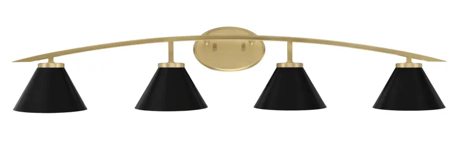 Kurve 4-Light Bath Bar in New Age Brass with Matte Black Shades - Image 1
