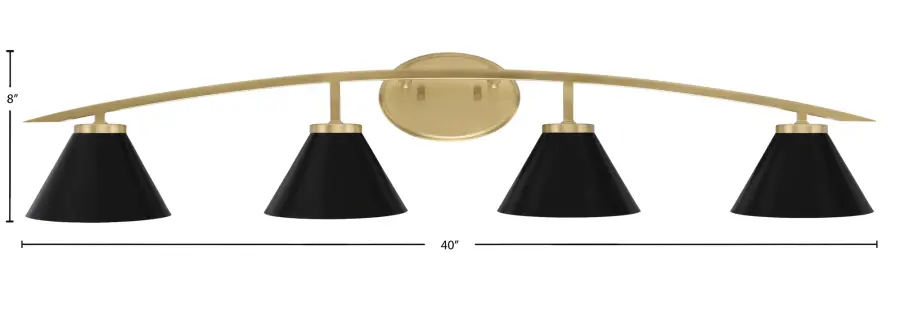 Kurve 4-Light Bath Bar in New Age Brass with Matte Black Shades - Image 2