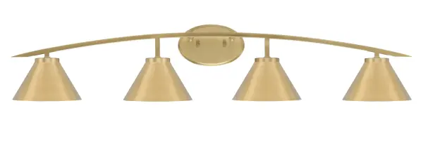 The Kurve 4 Light Bath Bar combines contemporary style with practical functionality. Its 40-inch span and New Age Brass finish create a warm, inviting atmosphere perfect for medium to large bathrooms.