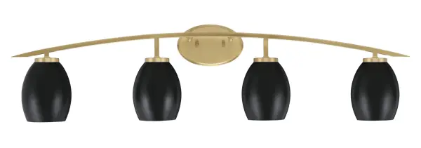 The Kurve 4 Light Bath Bar combines sophisticated New Age Brass with bold Matte Black oval shades for a striking contemporary look. Its 40-inch span provides excellent illumination for double vanities while the up-or-down mounting flexibility allows customization to your space.