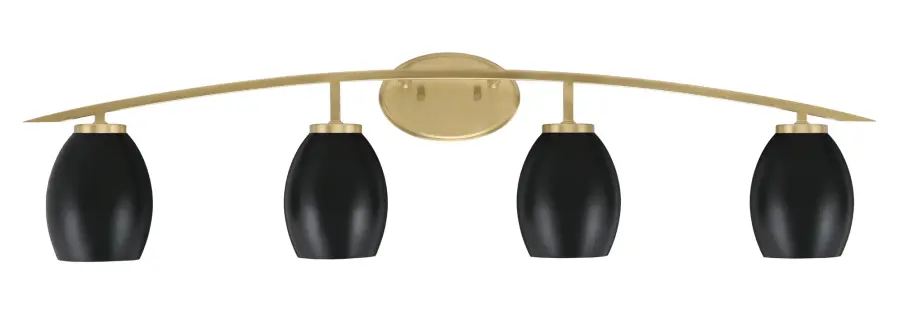 Kurve 4 Light Bath Bar in New Age Brass with Matte Black Shades - Image 1