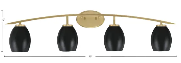 The Kurve 4 Light Bath Bar combines sophisticated New Age Brass with bold Matte Black oval shades for a striking contemporary look. Its 40-inch span provides excellent illumination for double vanities while the up-or-down mounting flexibility allows customization to your space. - alternate view