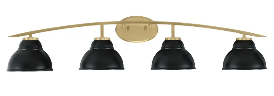 Kurve 4-Light Bath Bar in New Age Brass with Matte Black Shades - Image 1