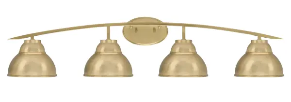 The Kurve 4 Light Bath Bar combines contemporary styling with warm New Age Brass finish and unique double bubble metal shades. At 40 inches wide, it provides excellent illumination for medium to large vanities while adding sophisticated style.