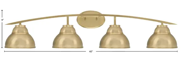 The Kurve 4 Light Bath Bar combines contemporary styling with warm New Age Brass finish and unique double bubble metal shades. At 40 inches wide, it provides excellent illumination for medium to large vanities while adding sophisticated style. - alternate view