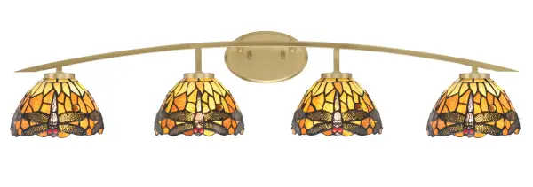 Kurve 4 Light Bath Bar with Amber Dragonfly Art Glass - Image 1
