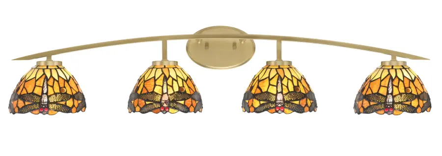 Kurve 4 Light Bath Bar with Amber Dragonfly Art Glass - Image 1