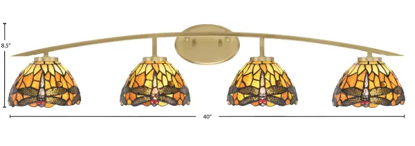 Kurve 4 Light Bath Bar with Amber Dragonfly Art Glass - Image 2