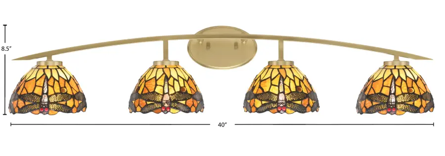 Kurve 4 Light Bath Bar with Amber Dragonfly Art Glass - Image 2