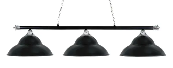 The Oxford 3-Light Bar combines sleek chrome and matte black finishes with unique double bubble metal shades, creating a striking focal point for kitchens and dining areas. Adjustable height and sloped ceiling compatibility make it versatile.