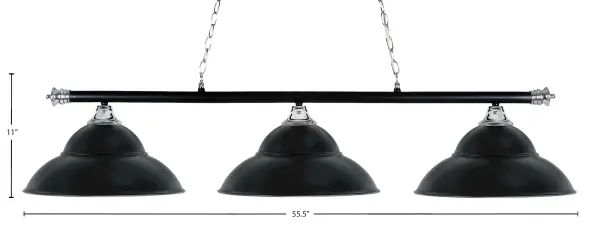 The Oxford 3-Light Bar combines sleek chrome and matte black finishes with unique double bubble metal shades, creating a striking focal point for kitchens and dining areas. Adjustable height and sloped ceiling compatibility make it versatile. - alternate view