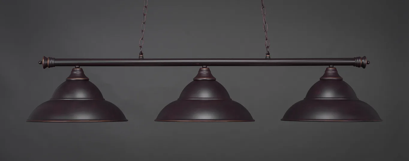 Oxford 3 Light Bar Shown In Dark Granite Finish With 16" Dark Granite Double Bubble Metal Shades