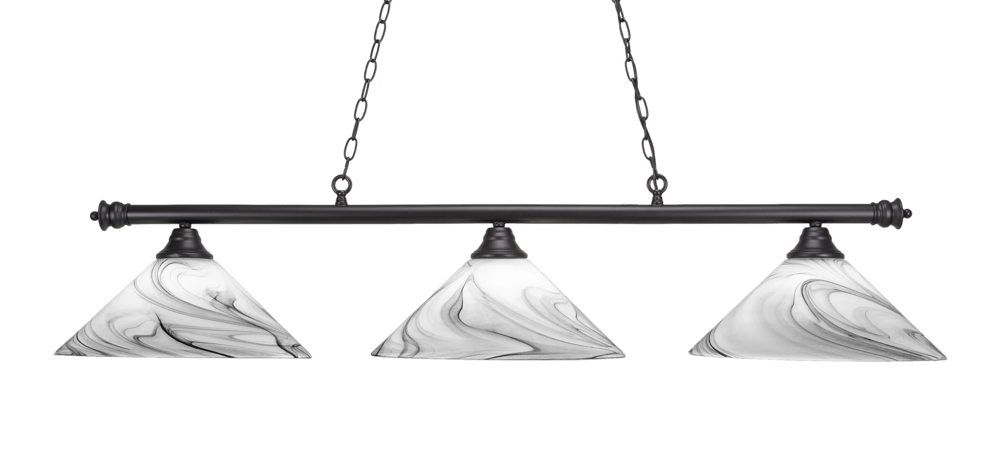 Oxford 3 Light Island Pendant in Matte Black with Onyx Swirl Glass