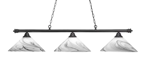 The Oxford 3-Light Island Pendant combines contemporary style with practical illumination. Its matte black finish and distinctive onyx swirl glass create visual interest while the 56.5-inch span provides excellent coverage for islands and dining tables.