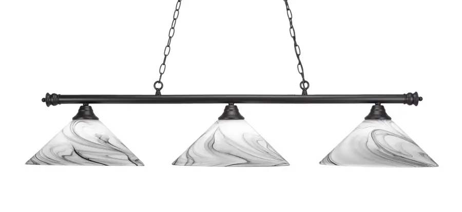 Oxford 3 Light Island Pendant in Matte Black with Onyx Swirl Glass - Image 1