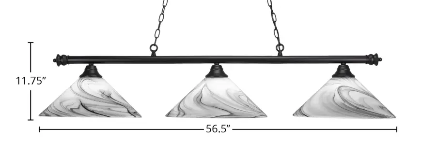Oxford 3 Light Island Pendant in Matte Black with Onyx Swirl Glass - Image 2