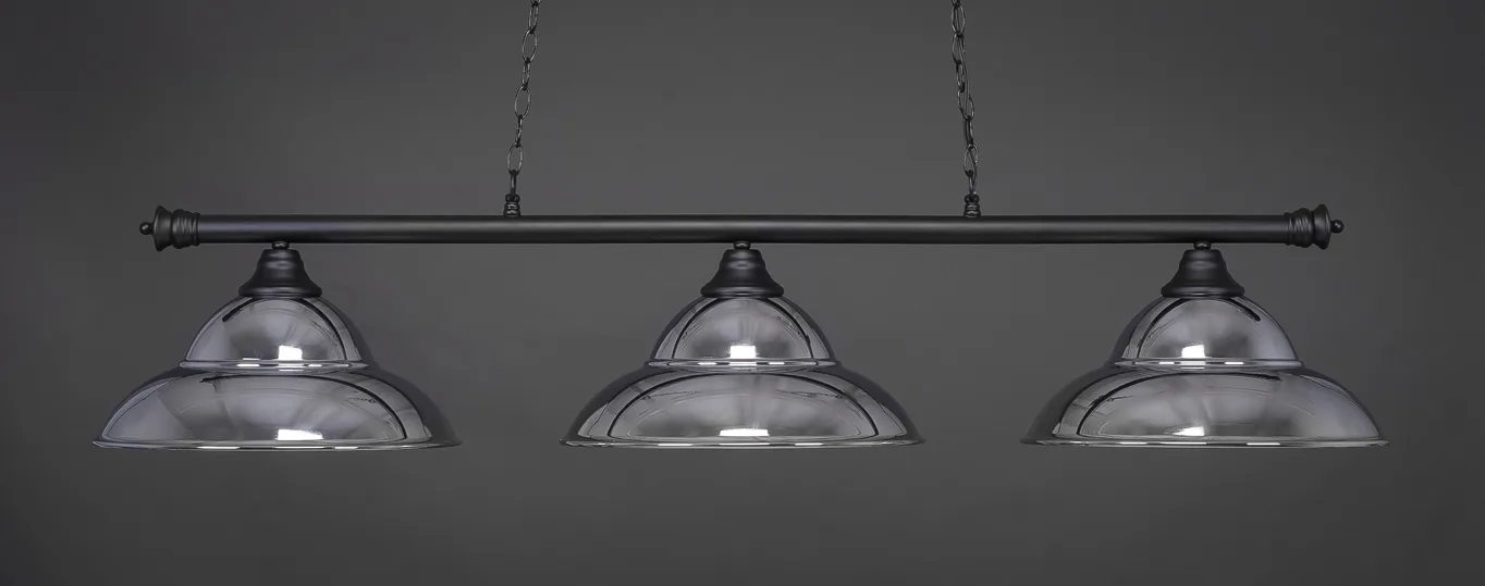 Oxford 3 Light Bar Shown In Matte Black Finish With 16" Chrome Double Bubble Metal Shades