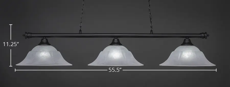 Oxford 3 Light Island Pendant in Matte Black with White Marble Glass - Image 2