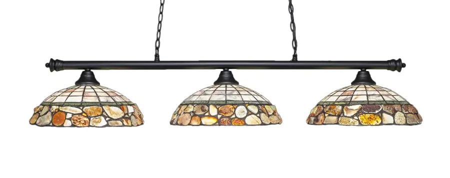 Oxford 3-Light Island Pendant in Matte Black with Cobblestone Art Glass - Image 1