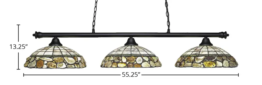 Oxford 3-Light Island Pendant in Matte Black with Cobblestone Art Glass - Image 2