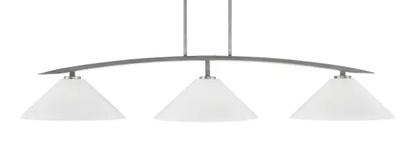 The Kurve 3-Light Bar combines contemporary styling with practical illumination. Its 55.75-inch linear design and elegant white marble glass shades create a sophisticated focal point over kitchen islands or dining tables.
