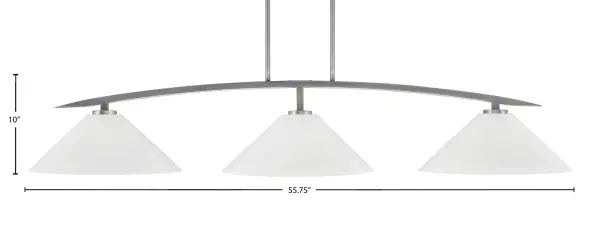 The Kurve 3-Light Bar combines contemporary styling with practical illumination. Its 55.75-inch linear design and elegant white marble glass shades create a sophisticated focal point over kitchen islands or dining tables. - alternate view