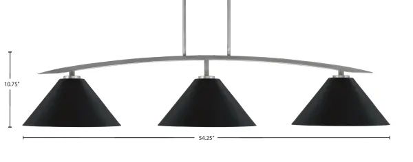 The Kurve 3-Light Bar combines industrial charm with modern functionality. Its graphite finish and matte black cone shades create dramatic task lighting over islands and dining tables. Adjustable height and sloped ceiling compatibility make it versatile. - alternate view
