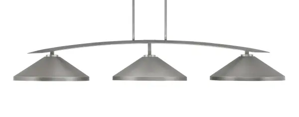 The Kurve 3-Light Bar combines industrial style with modern functionality. Its sleek graphite finish and cone metal shades deliver focused task lighting ideal for kitchen islands, dining tables, and game rooms.