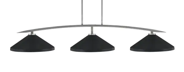 The Kurve 3-Light Bar combines contemporary design with industrial flair. Its graphite finish and matte black cone shades create striking visual interest while providing focused task lighting over islands and tables.
