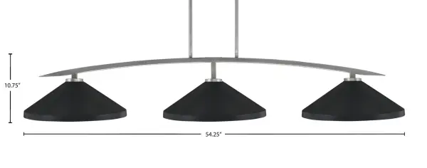 The Kurve 3-Light Bar combines contemporary design with industrial flair. Its graphite finish and matte black cone shades create striking visual interest while providing focused task lighting over islands and tables. - alternate view