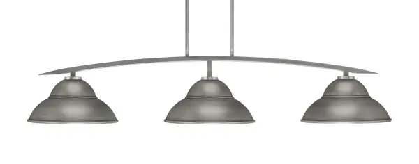 The Kurve 3-Light Island Pendant combines contemporary design with industrial flair. Its graphite finish and unique double bubble metal shades create beautiful light dispersion while the adjustable height accommodates various ceiling configurations.
