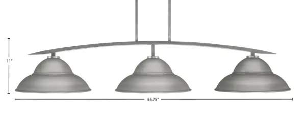 The Kurve 3-Light Bar combines industrial style with modern functionality, featuring distinctive double bubble metal shades in graphite finish. Its 55.75-inch length makes it ideal for kitchen islands and dining tables. - alternate view
