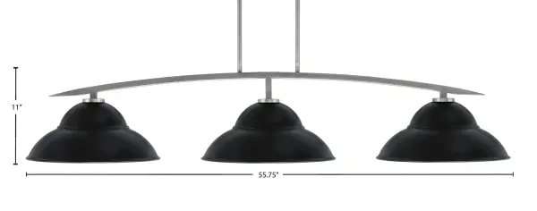 The Kurve 3-Light Bar combines striking graphite and matte black finishes with distinctive double bubble metal shades. Its 55.75-inch linear design and adjustable hanging height make it perfect for kitchen islands and dining tables. - alternate view
