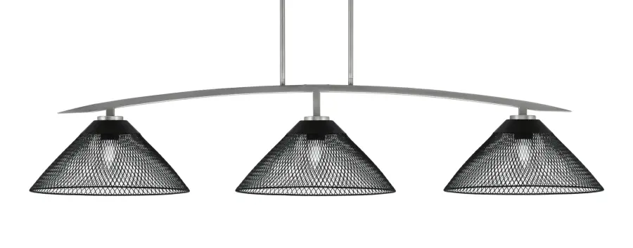 Kurve 3-Light Island Pendant in Graphite with Matte Black Mesh Shades - Image 1