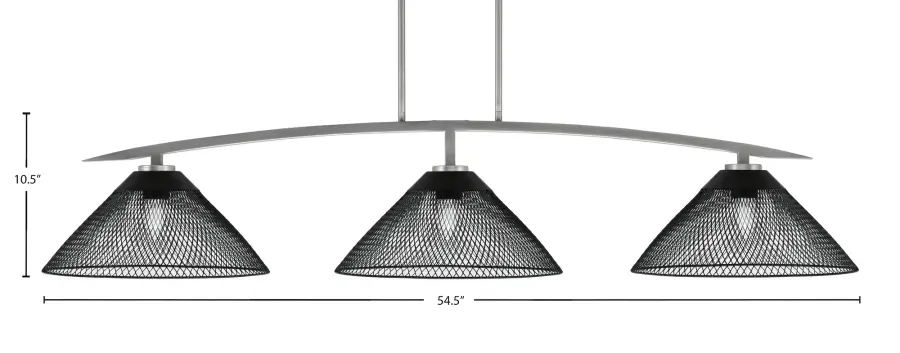 Kurve 3-Light Island Pendant in Graphite with Matte Black Mesh Shades - Image 2