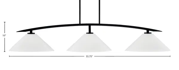 The Kurve 3-Light Bar combines timeless design with functional lighting in a sleek 55.75-inch linear format. The matte black finish and white marble glass shades create sophisticated ambient lighting ideal for modern and transitional spaces. - alternate view