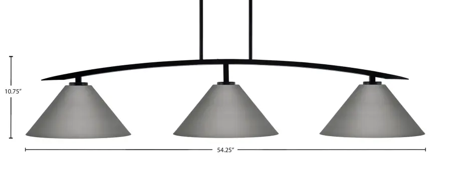 Kurve 3-Light Island Pendant in Matte Black with Graphite Shades - Image 2